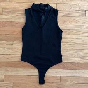 Lulu’s Black Choker Plunge V-Neck Tank Bodysuit